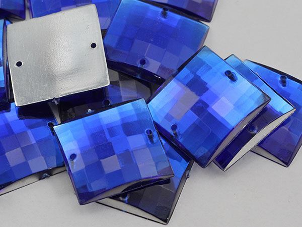 16mm Blue Sapphire CH09 Square Flat Back Sew On Gems For Craft 40 PCS