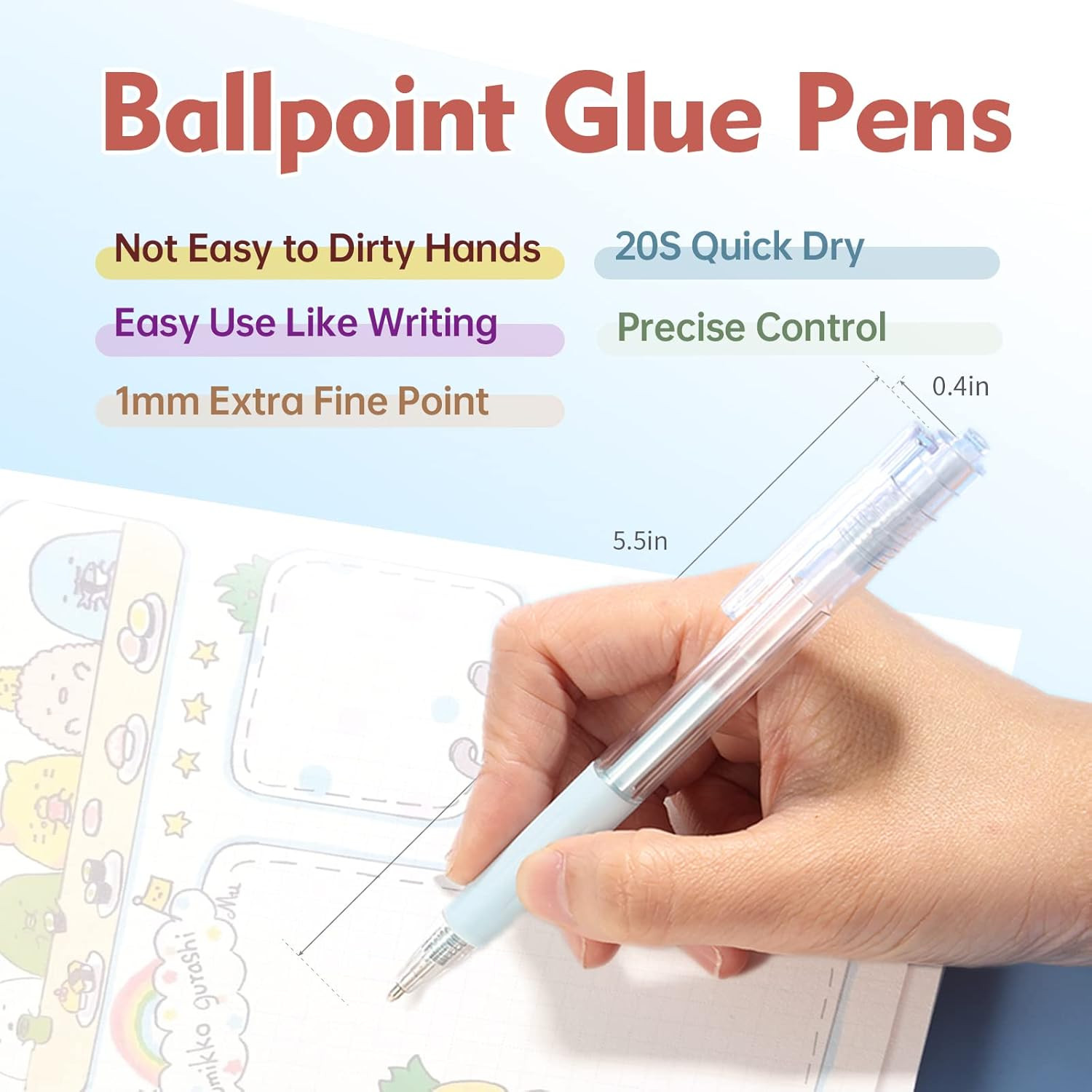 Fine Tip Glue Pen, Quick Dry Roller Stick Pens, Apply Glue like Writing, Easy Co