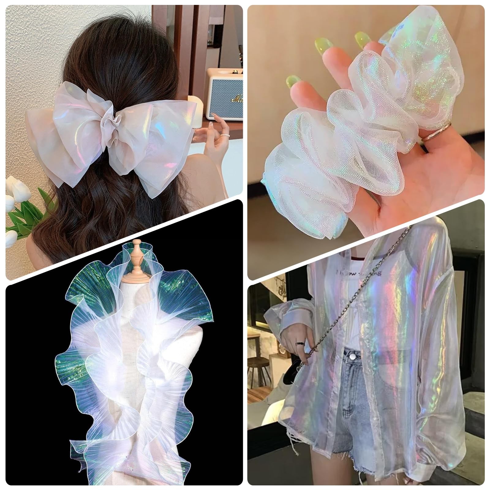 3.3 Yard Sheer Iridescent Rainbow Holographic Organza Fabric 59×118 Inches