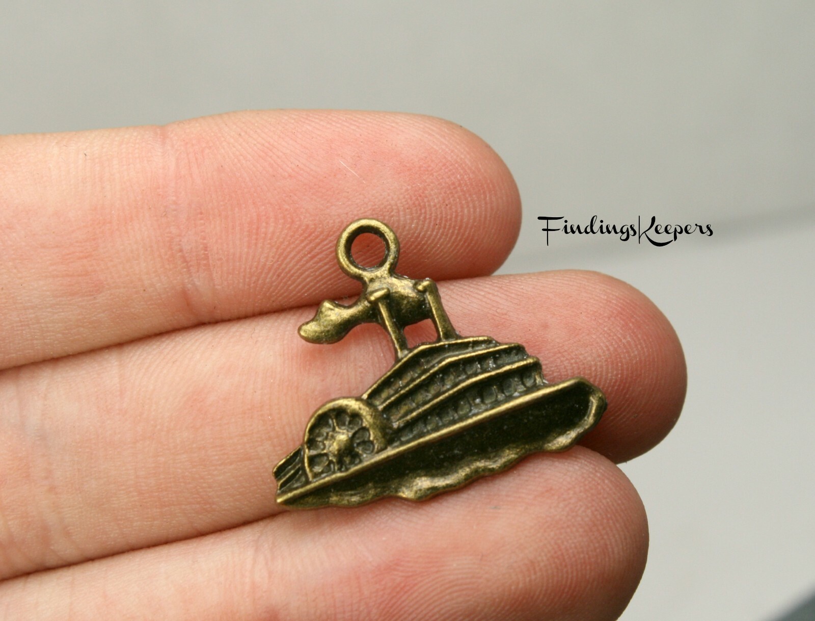 10 Steamboat Ship Charms Antique Bronze Tone 24 x 20 mm US Seller 149