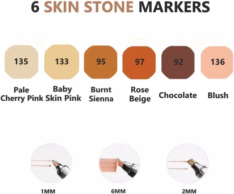 6 Colors Skin Tone Alcohol Markers Set, Skin, Wood, Earth Colors Dual Tips Art M