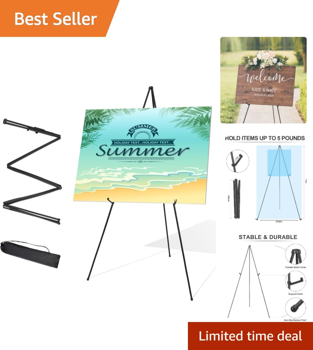 Sturdy 63” Portable Easel with Non-Slip Feet – For All Your Display Needs
