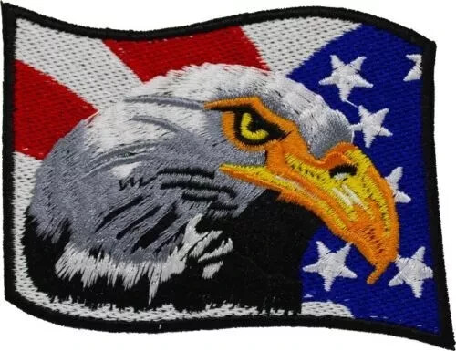 BALD EAGLE AMERICAN FLAG iron-on EMBROIDERED Shoulder PATCH USA PATRIOTIC