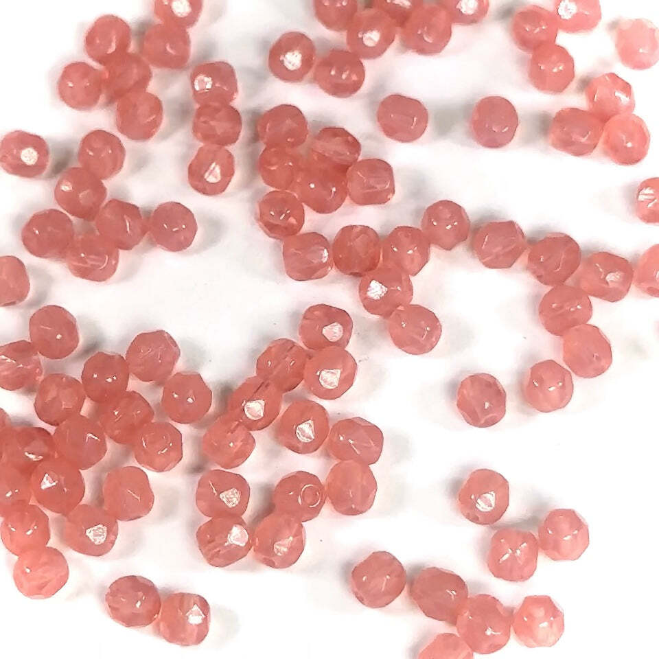 Peach Opal Czech Fire Polished Round Faceted Glass Beads 4mm 100pcs J528