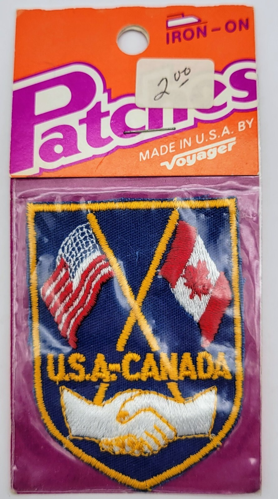 USA United States & Canada Flags Handshake – Voyager Vintage NIP Patch