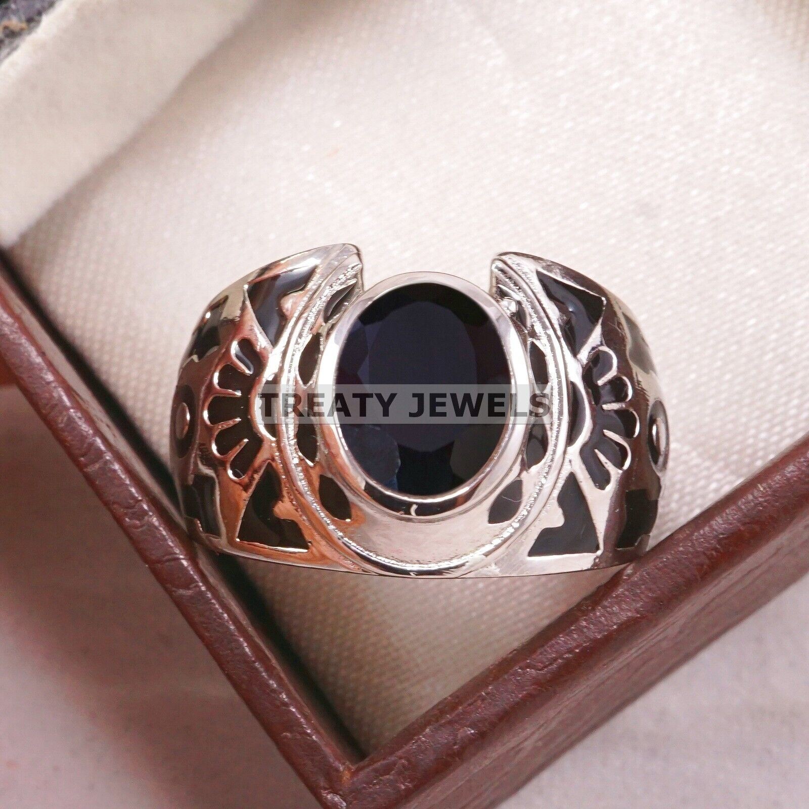 Black Onyx Oval Cut Gemstone With Solid 14K White Gold Ring For Men’s #A826 #