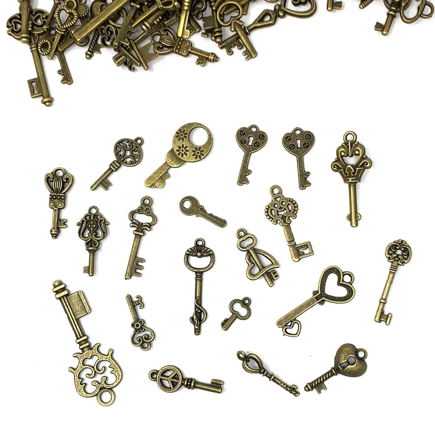 125 PCS Vintage Skeleton Key Set Charms, 0.55″ – 2.25″ (14 – 58 mm), Bronze