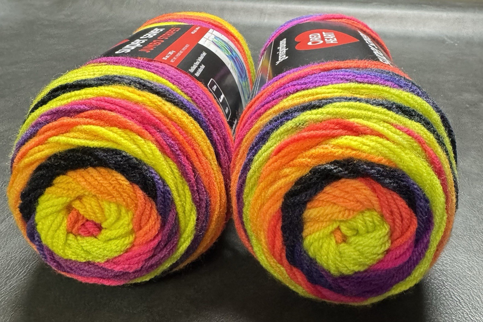 Two Red Heart Super Saver Jumbo Bright Stripe 10 Oz Each Skein; 20 Oz Total