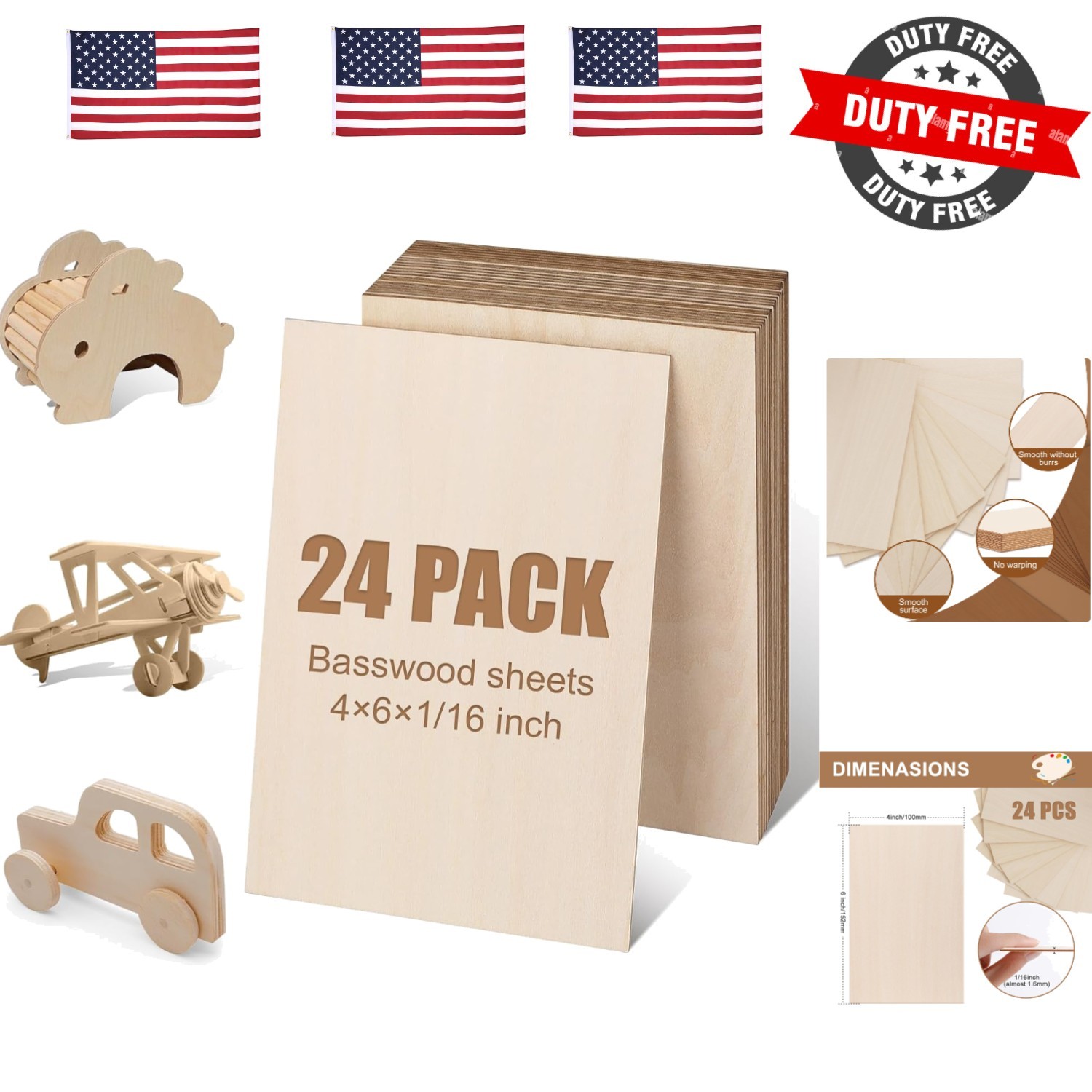 24Pack Basswood Sheets 4x6x1/16 Inch, Basswood for Laser Cutting & Engraving,…