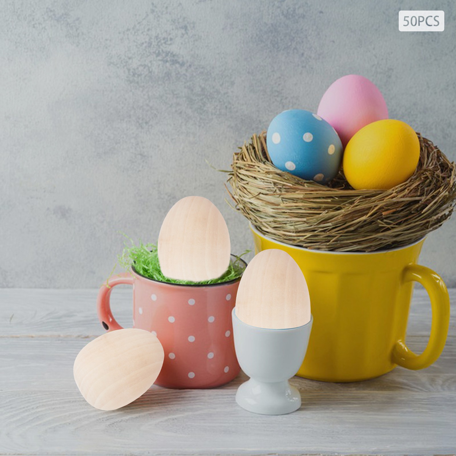50 Pcs Wooden Eggs for DIY Crafts, Painting, and Easter Decorations