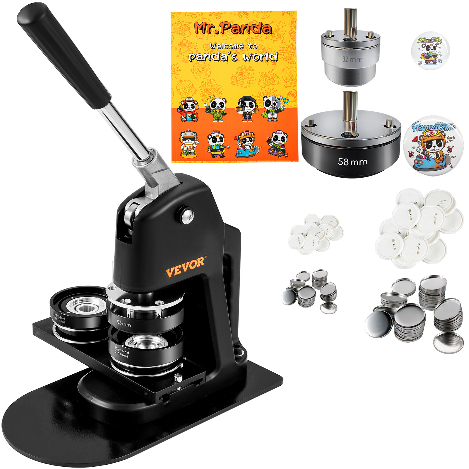 VEVOR Button Maker Machine Badge Pin Machine 1.25″+2.25″ 500Free Parts Press Kit