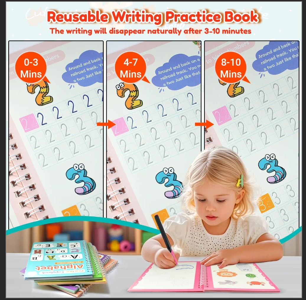 Magic Grooved Writing Practice for Kids,Reusable Grooved Handwriting Workbooks