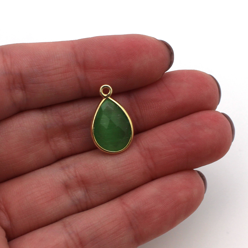 Bezel Gemstone Pendant-Gold Plated-Green Monalisa-Small Teardrop-10x14mm (2pcs)