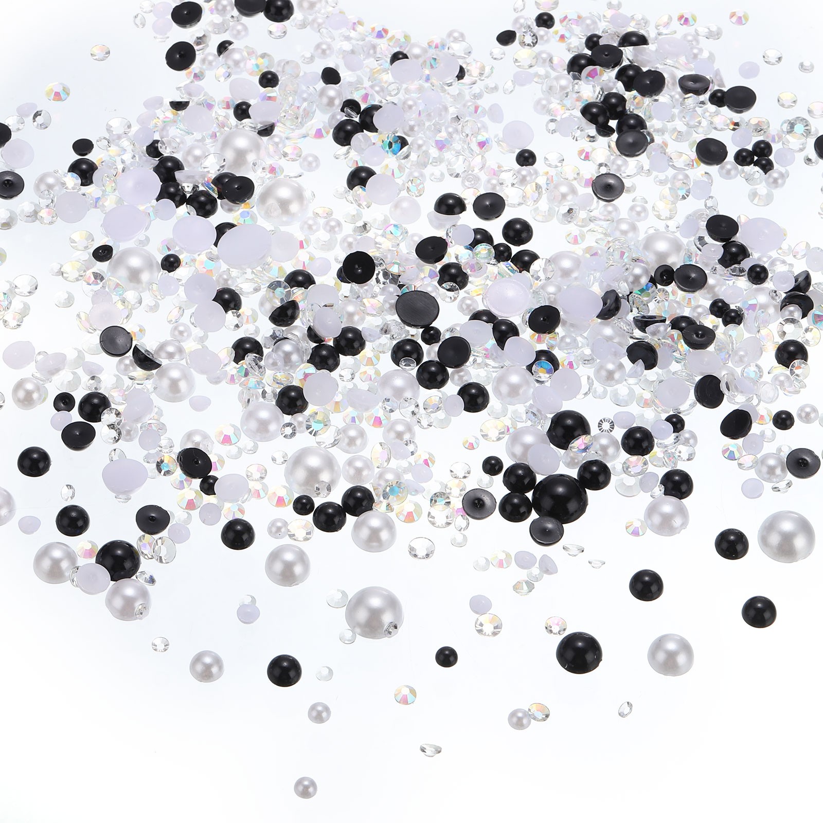 60g Flatback Pearls Rhinestones, 3-10mm Pearls Rhinestones, Mixed Black White