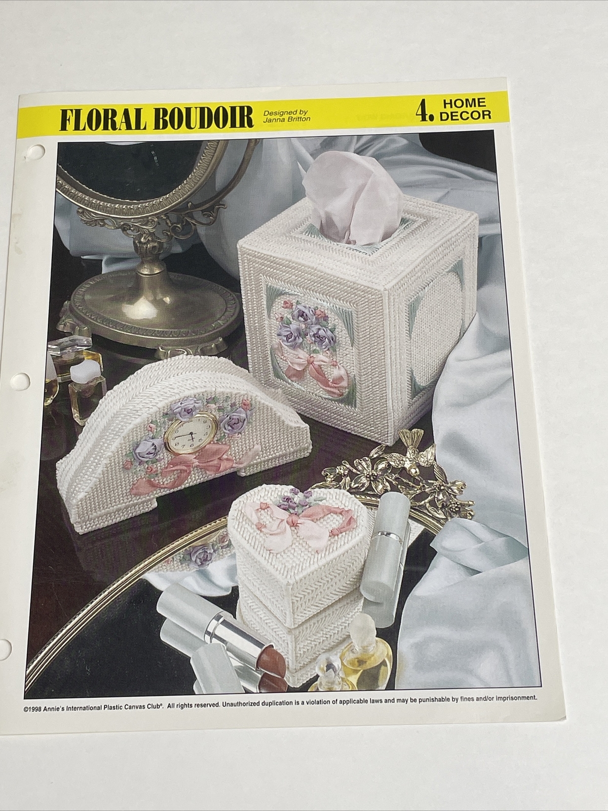 Floral Boudoir Tissue Box & Clock Annie’s Plastic Canvas Pattern