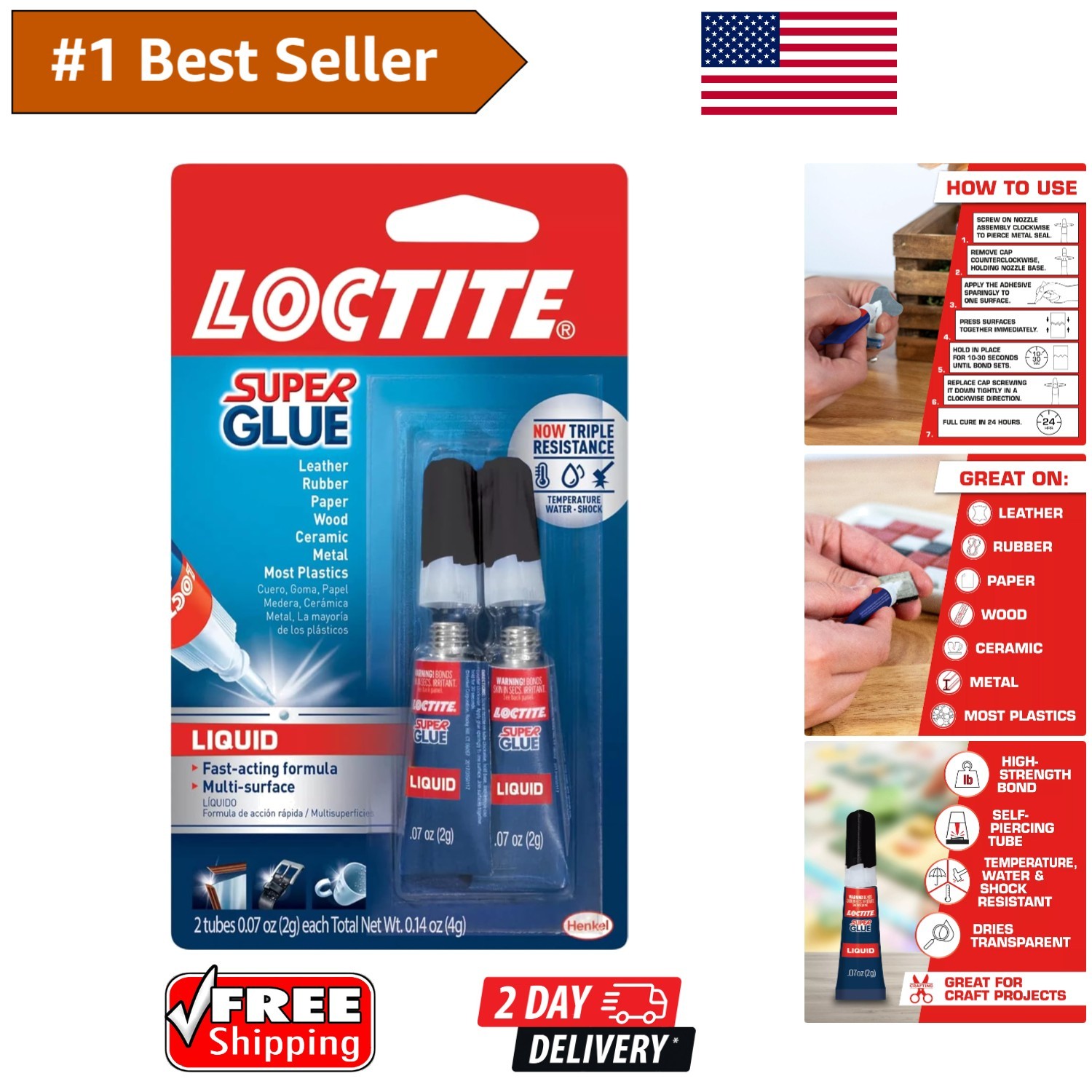 Instant Clear Super Glue, 2 Pack – 0.07 fl oz Tubes for All Materials & Crafts