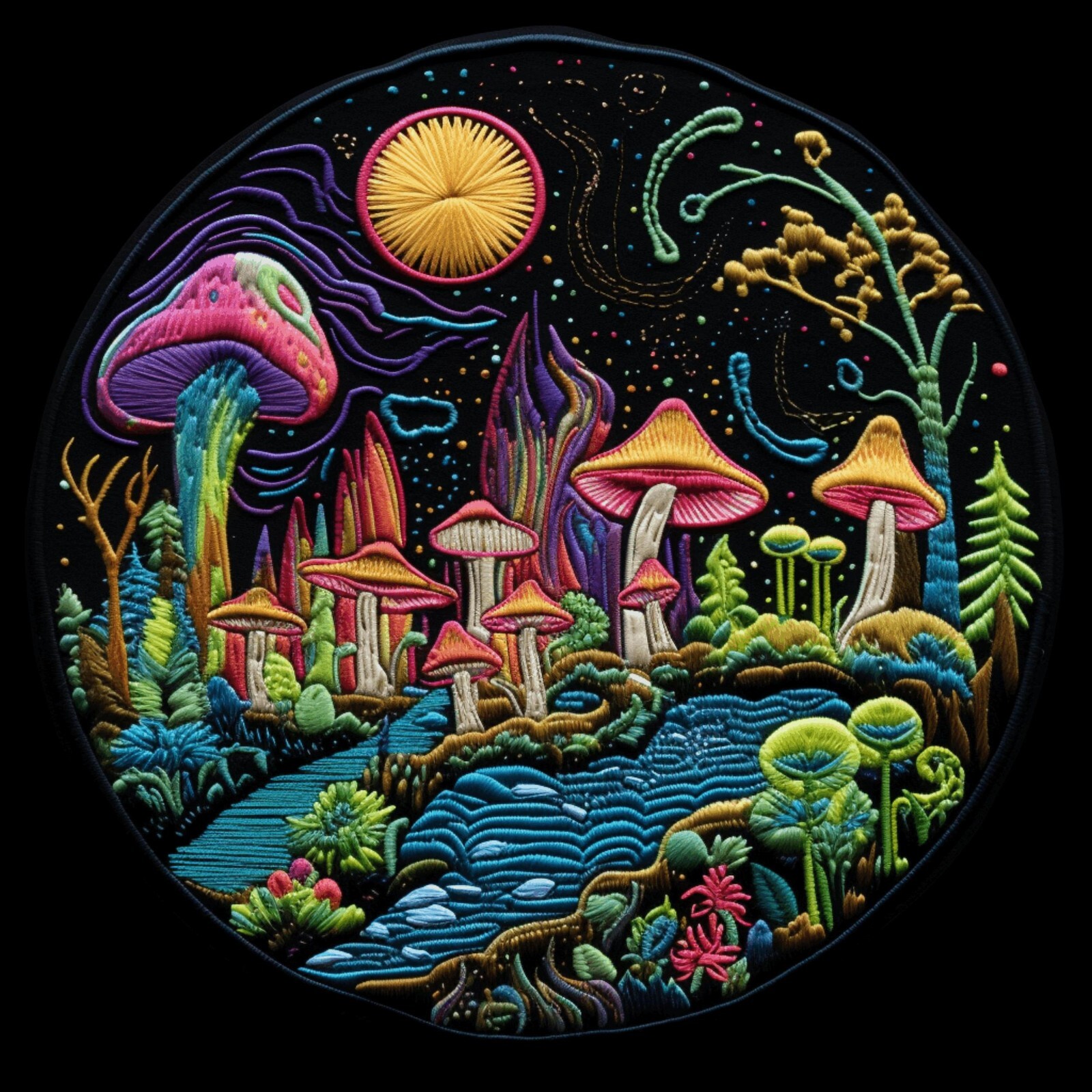Mushroom Patch Embroidered Iron-on Applique Boho Psychedelic Toadstool Fungus