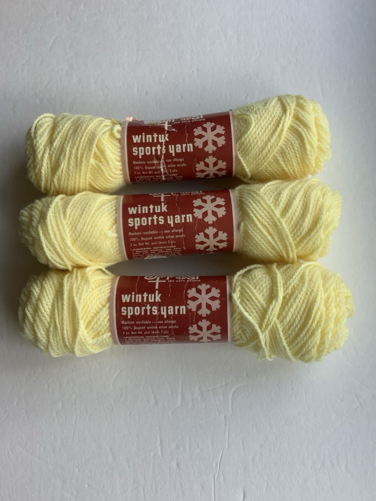 Jack Frost Wintuk Sport Yarn 2 Fine Yellow 100% Acrylic 3 Skein Lot 2200
