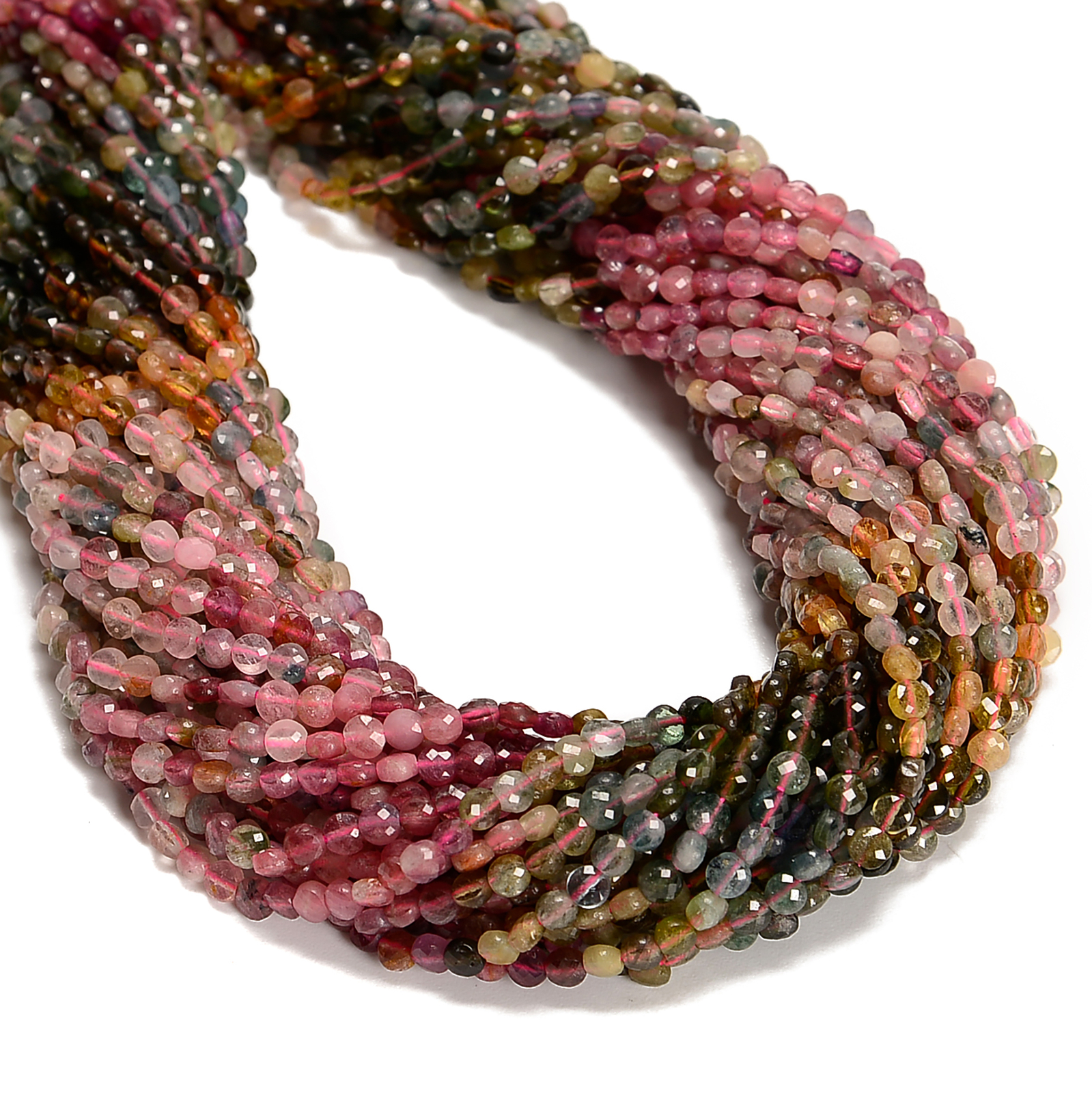 Natural Gradient Multi-color Tourmaline Faceted Coin Beads Size 4mm 15.5”Strand