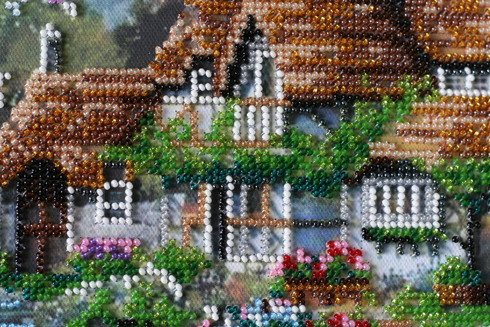 Bead Embroidery Kit “House at the lake” size 16.5″x11.8″ / 42.0×30.0 cm