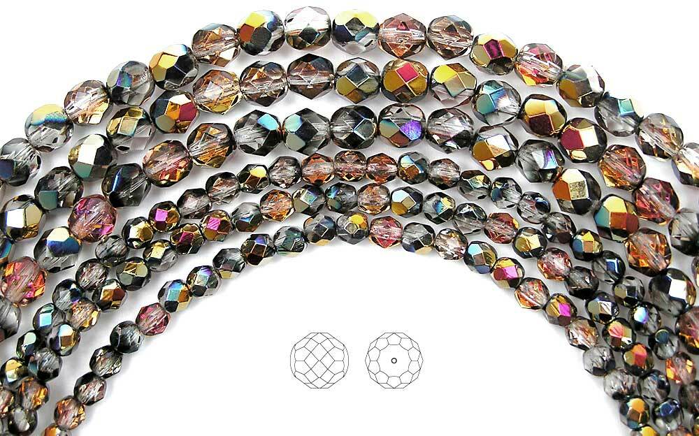 Czech Fire Polished Round Faceted Glass Beads Crystal Santander Multi coated 16″