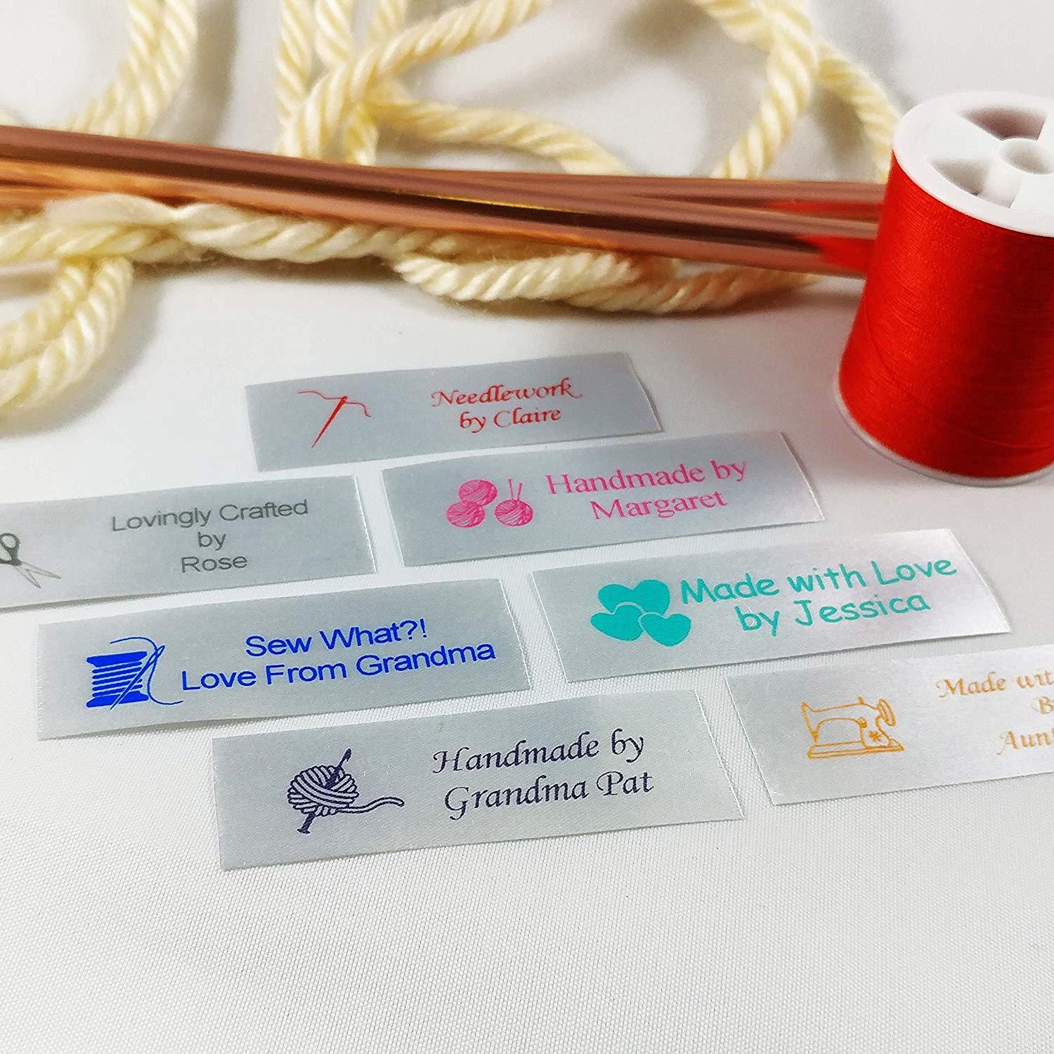 100 Personalized Satin Sewing Labels for Knitting, Quilting and Sewing Crafts