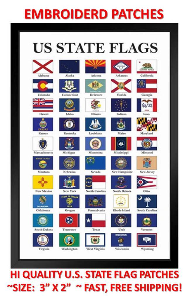 U.S. STATE FLAG EMBROIDERED PATCH IRON-ON OR SEW-ON HI-QLTY APPLIQUE (3 x 2”)
