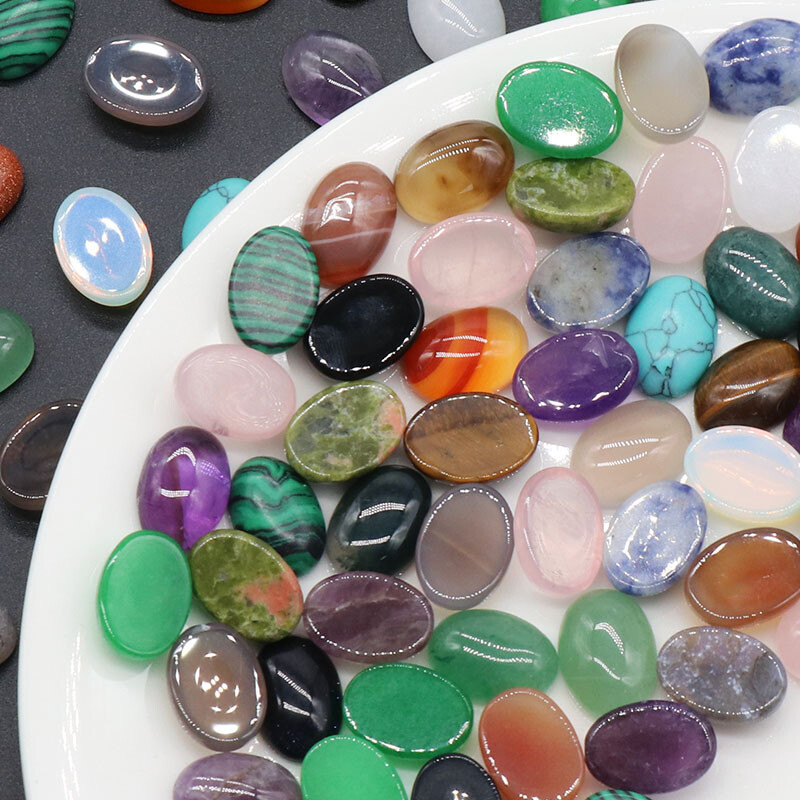 50pcs Mixed Natural Stone Oval CAB CABOCHON Beads 10X14mm for Jewelry No Holes