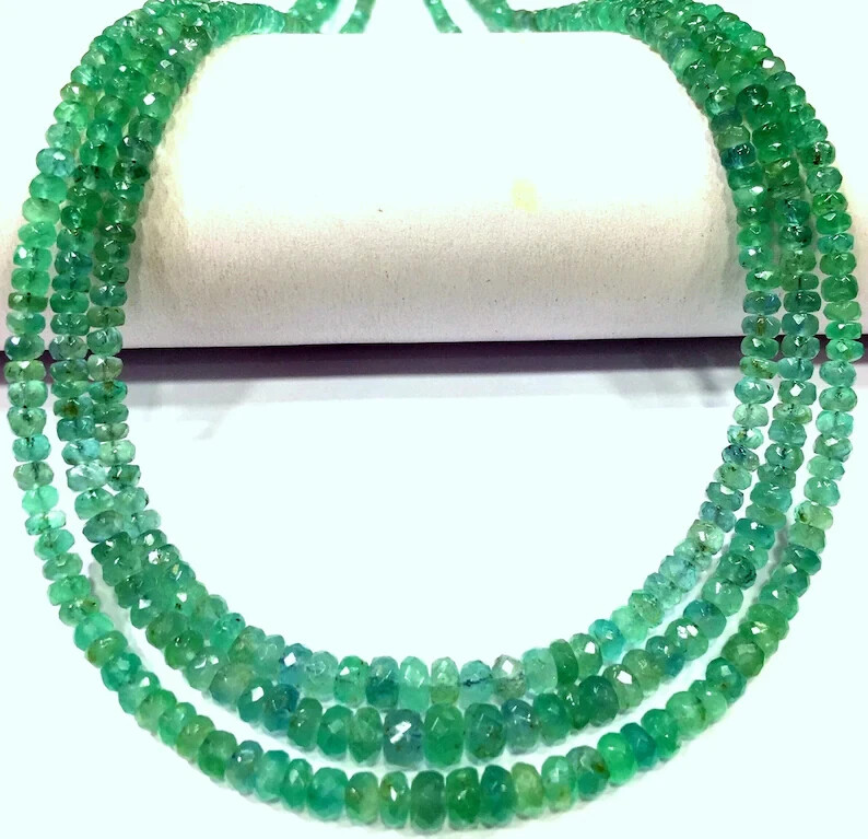 AAA+ QUALITY~Natural Colombian Emerald Beads Faceted Rondelle Gemstone Beads.