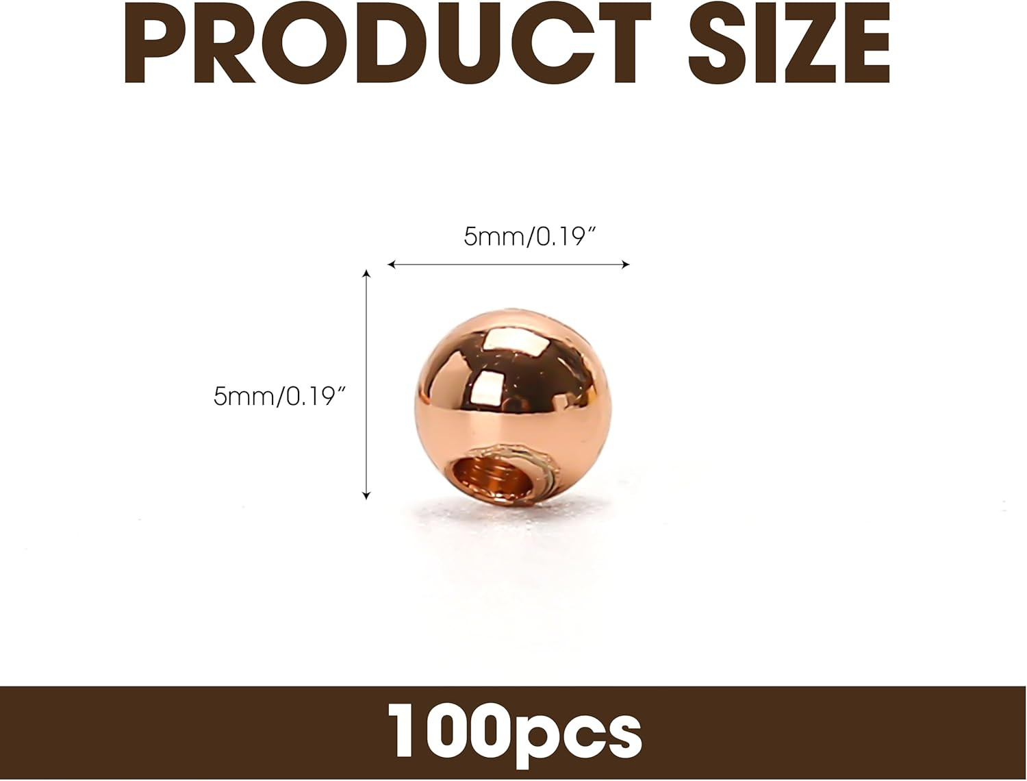 100Pcs/lot 5mm Solid Copper Spacer Ball Beads with Smooth Shiny Clear Coat Metal