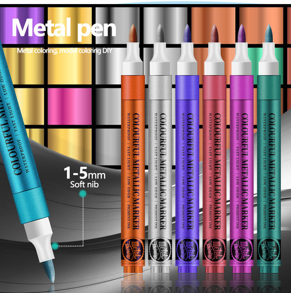 1-5mm Soft Tip Glitter Paint Pens – 12 Color Acrylic Glitter Markers