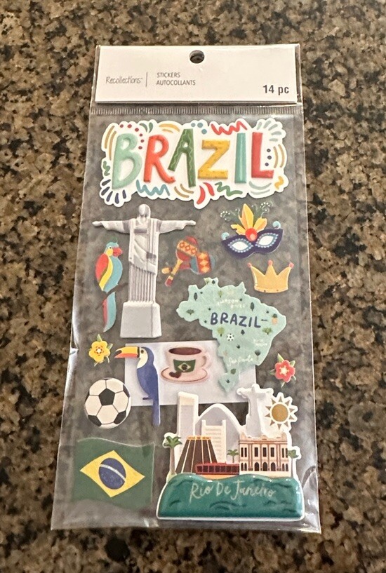 Recollections BRAZIL Dimensional Stickers 14 Pieces World Travel