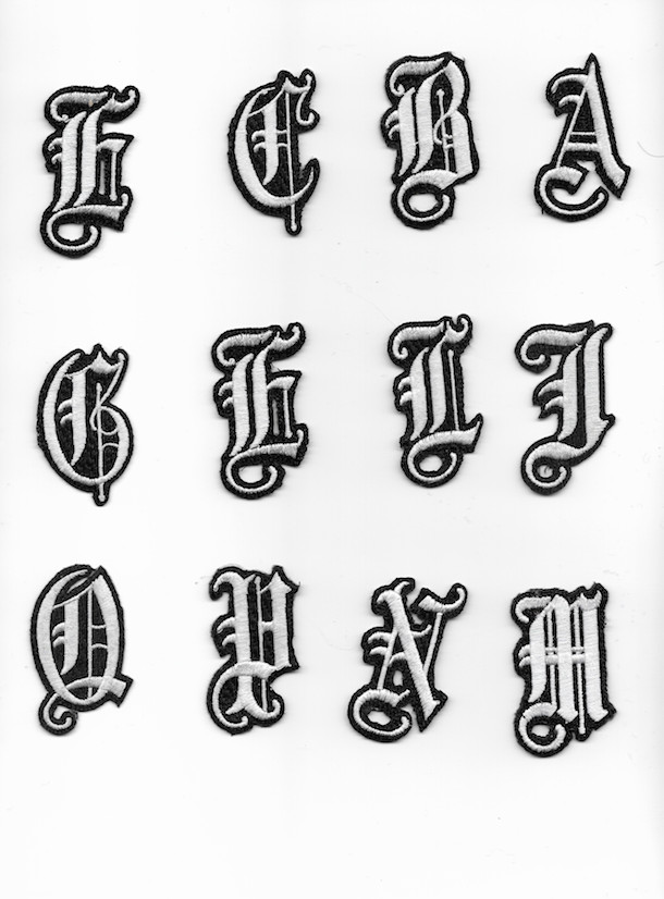 2″ Old English Embroidered White Patch Pick Letters Iron On or Sew On