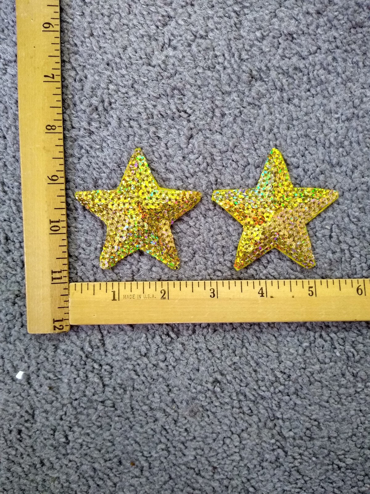 LOT OF 2 GOLD SEQUIN STAR IRON ON PATCHES FREE SHIPPING