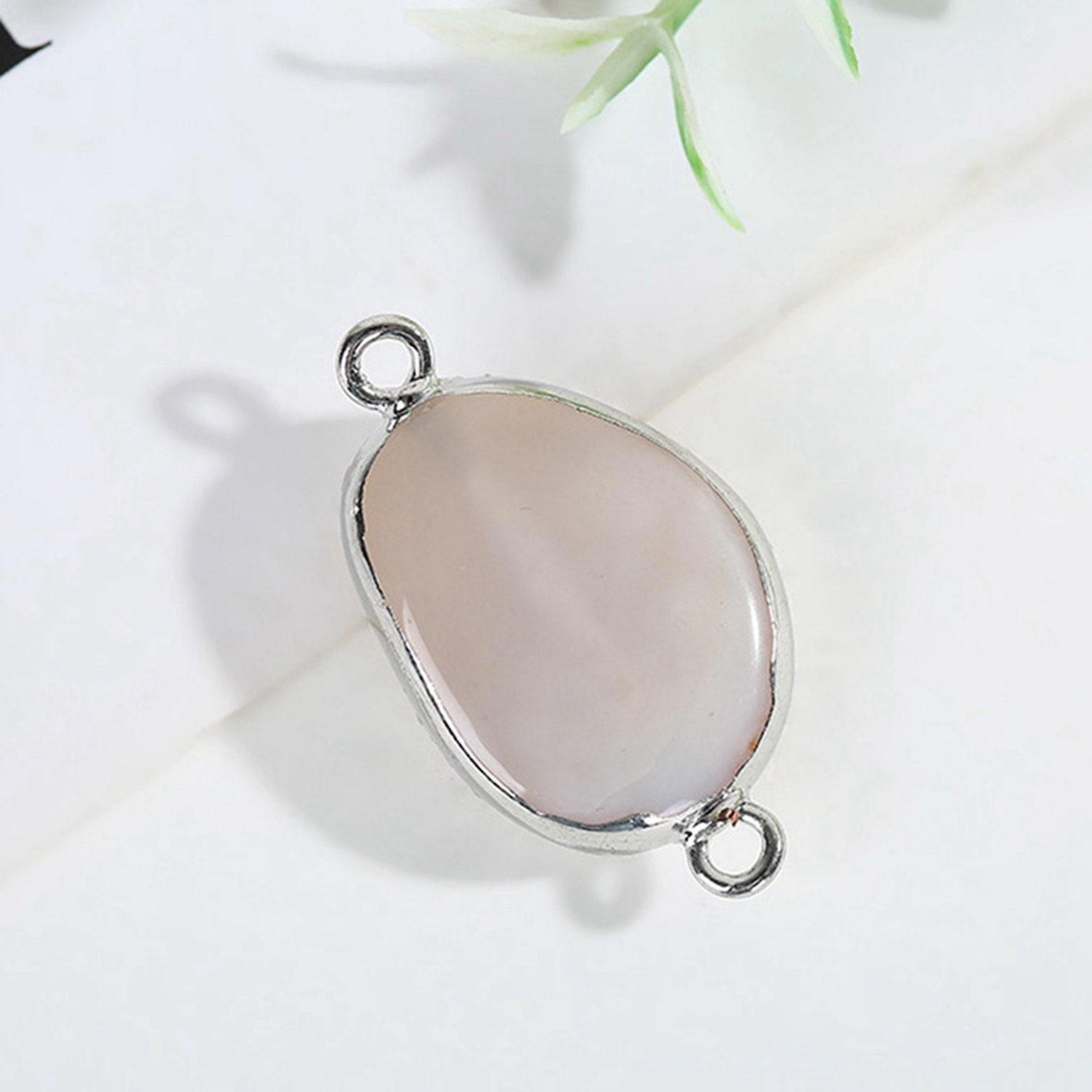 1PC Silver Tone Plated Pear Shape Genuine Bezel Gemstone Connector NBHK79-6