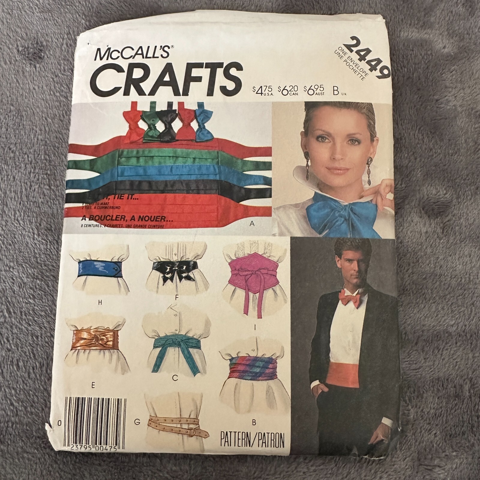 McCalls Sewing Pattern 2449 Belt Bow Tie Cummerbund Uncut 1986 Retro Chic