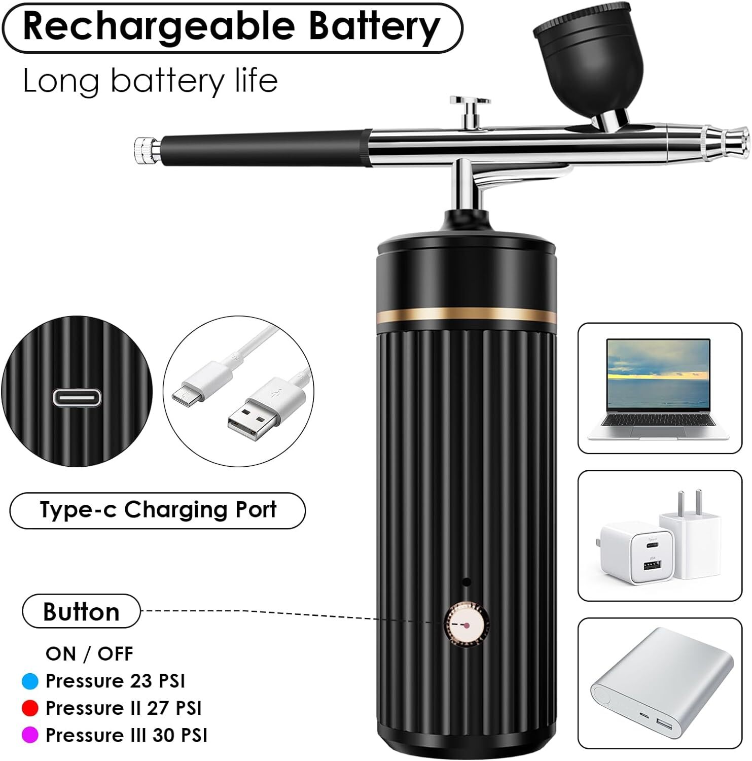 Rechargeable Cordless Airbrush-Kit Compressor with Hose for Painting Nail Art