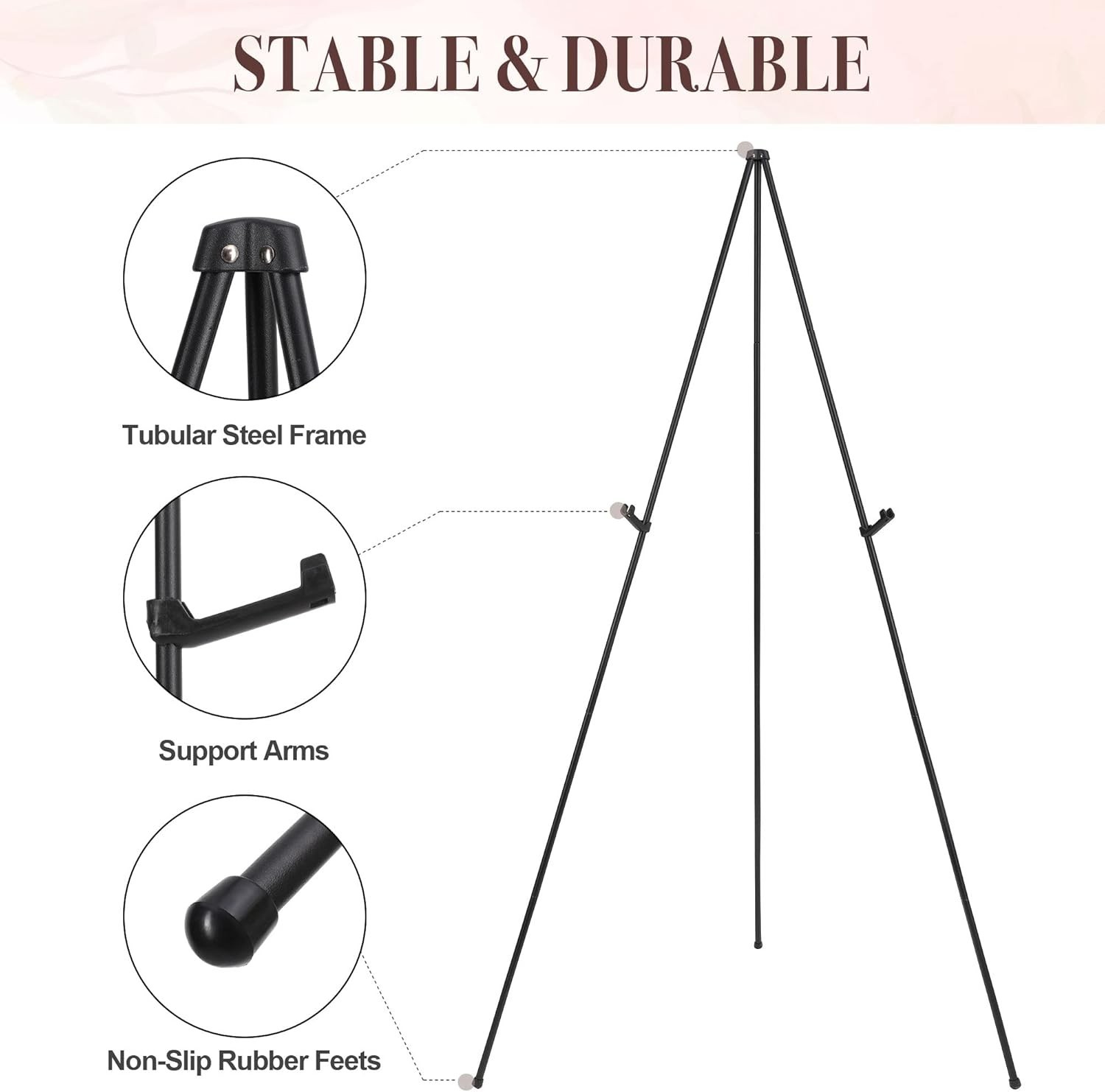 Portable 63” Black Metal Easel – Adjustable Height Display for Wedding Signs