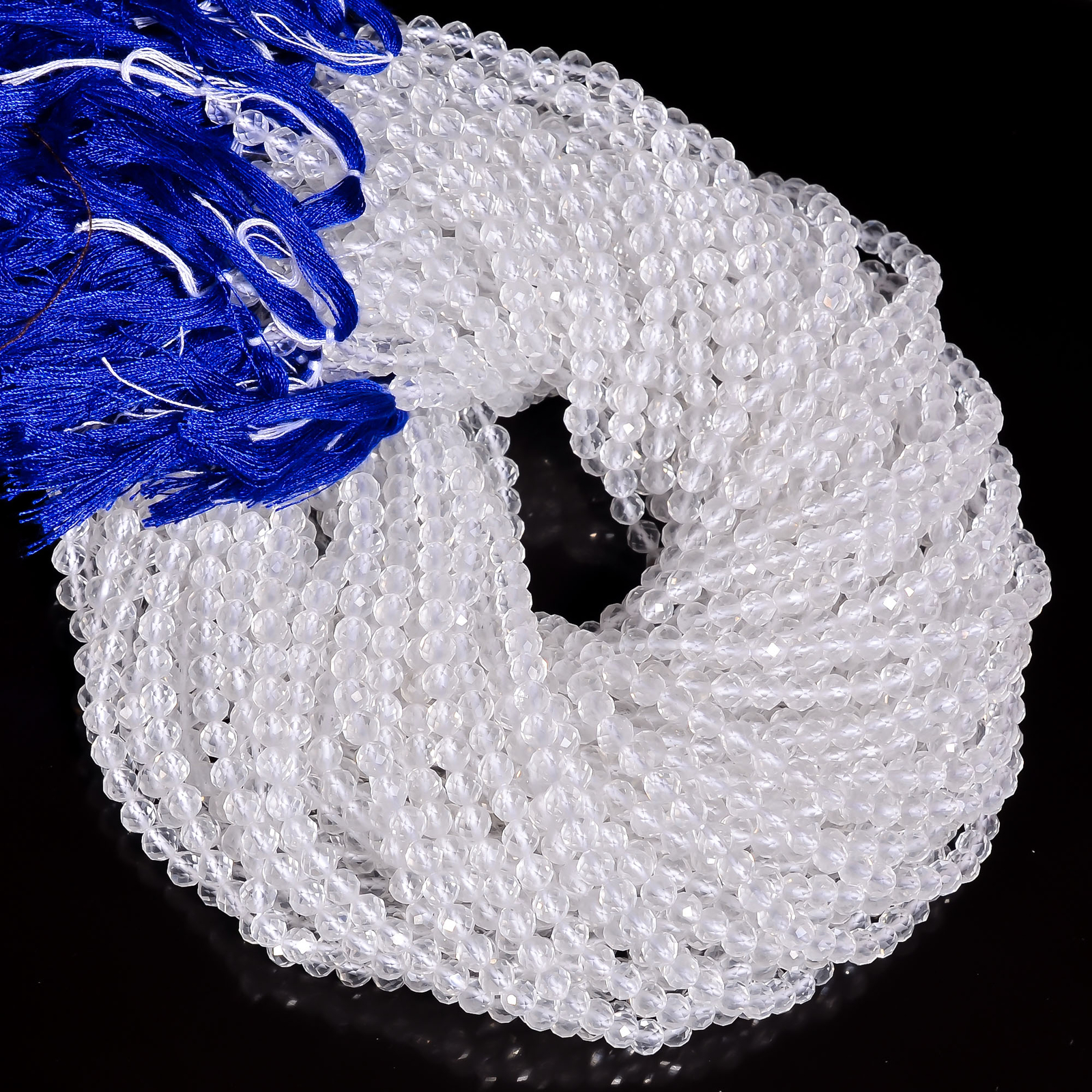 Natural White Crystal Gemstone Round Shape Faceted Beads 4X4mm Strand 13″ GB-551