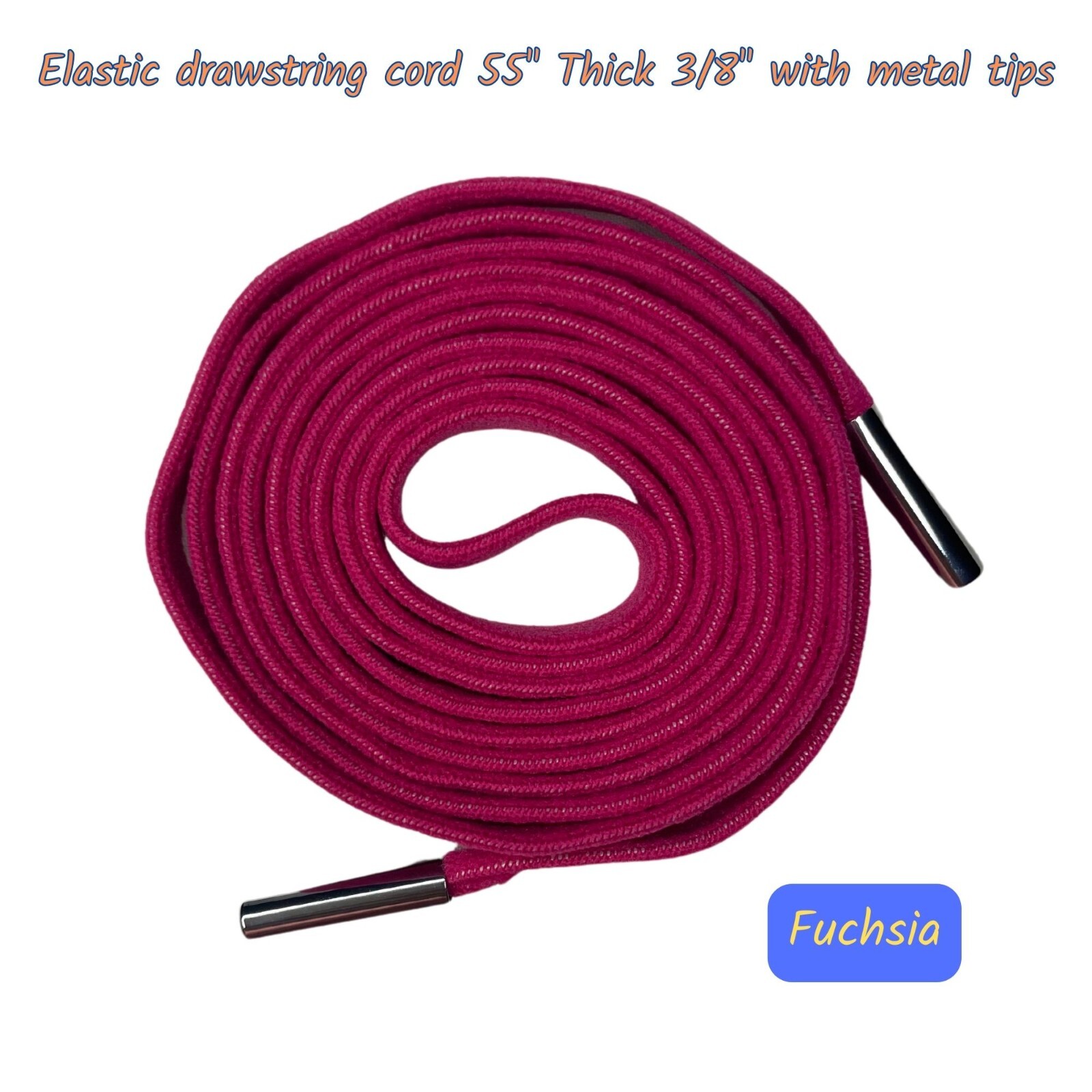 Flat drawstring cord replacement 55″ Thick 3/8″ with metal tips. Stretch cords