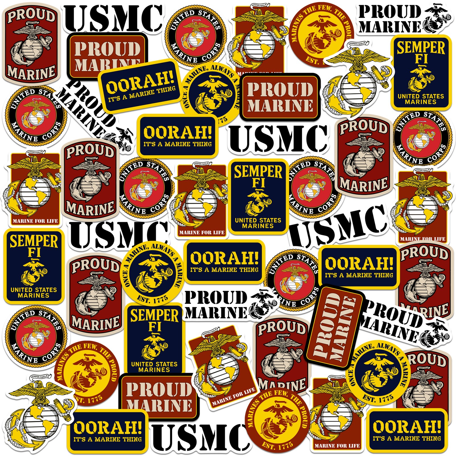 MARINES CORPS BADGES VARIETY DIE CUT VINYL 50 CT STICKER PACK
