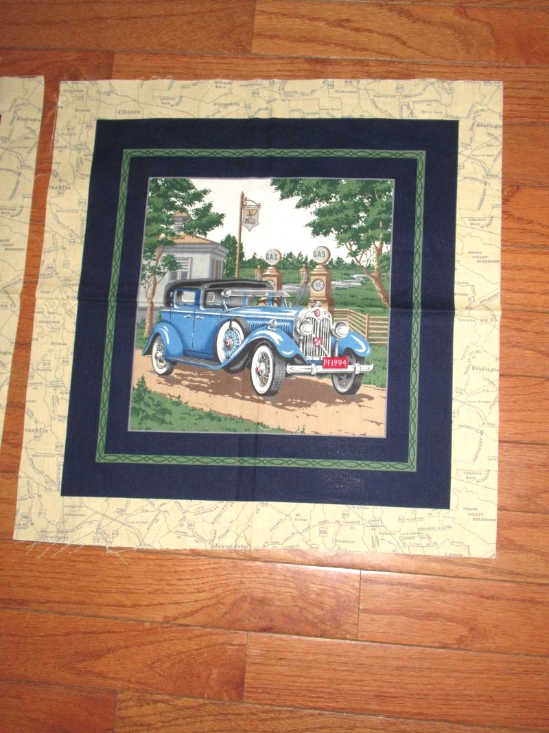 VTG ANTIQUE FORD MODEL T LINCOLN AUTOMOBILE CUT SEW COTTON PILLOW QUILT PANELS