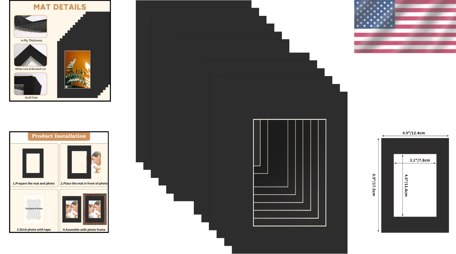12 Pack Minimalist Black 5×7 Picture Mats for 3.5×5 Photos – Bevel Cut Design