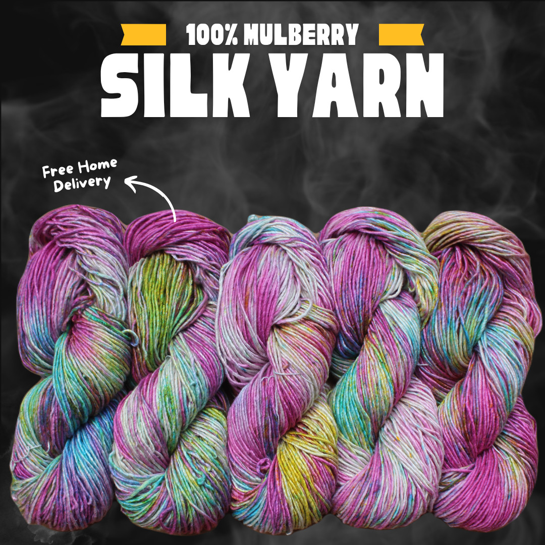 3 x 100 grams Hanks – Fingering Weight Silk Yarn – 600 Yards – Multi Color 7