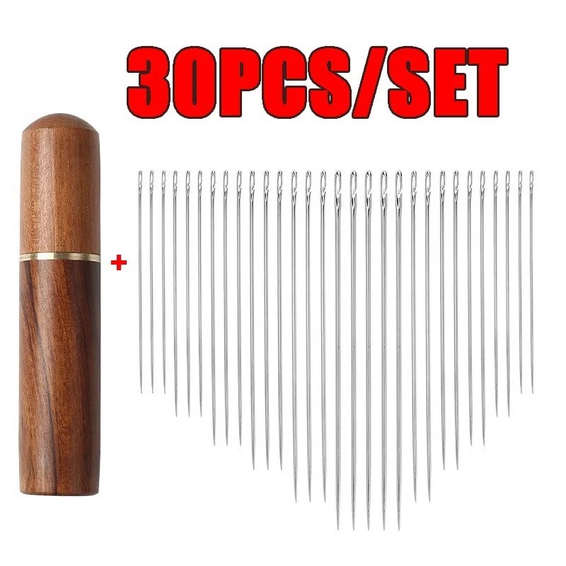 30PCS Stainless Steel Self-threading Needles Opening Sewing Darning Needles