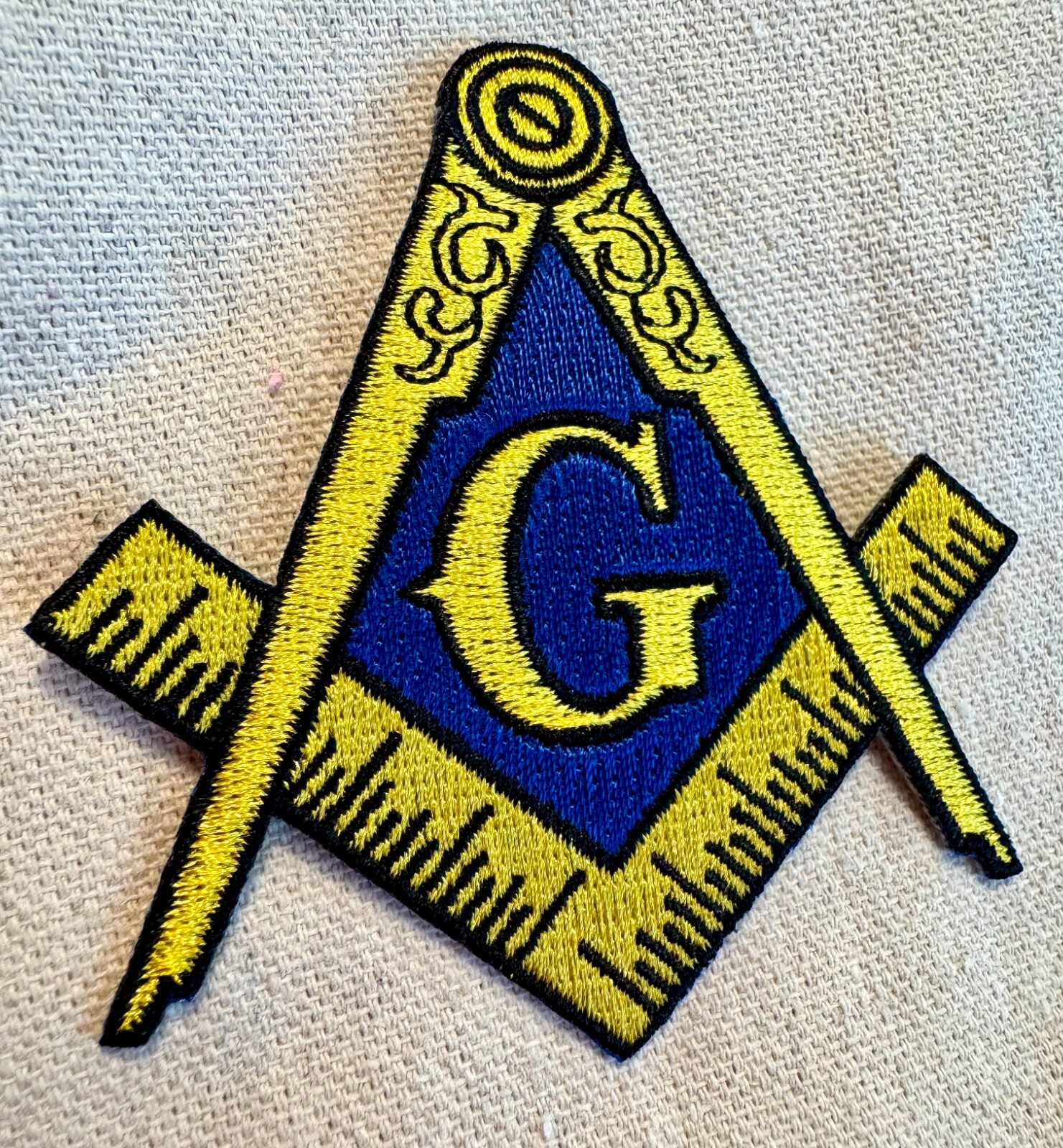 LOT TWO MASONIC LOGO PATCHES embroidered iron-on FREEMASON SQUARE COMPASS MASON