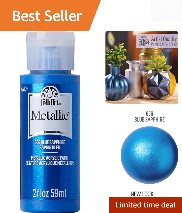 Create with Blue Sapphire Metallic Acrylic Paint – 2 Fl Oz Non-Toxic Formula