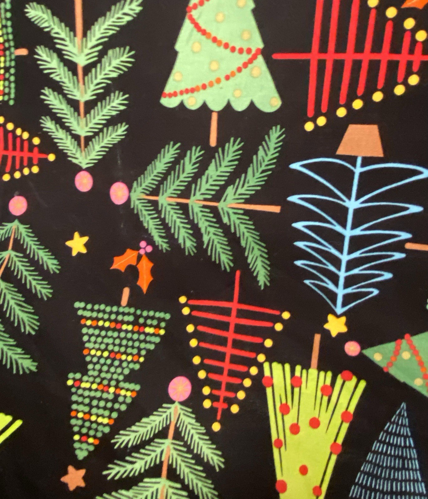 Alexander Henry Christmas Tree fabric Holiday Pines Black Cotton Folk Art 1 yard