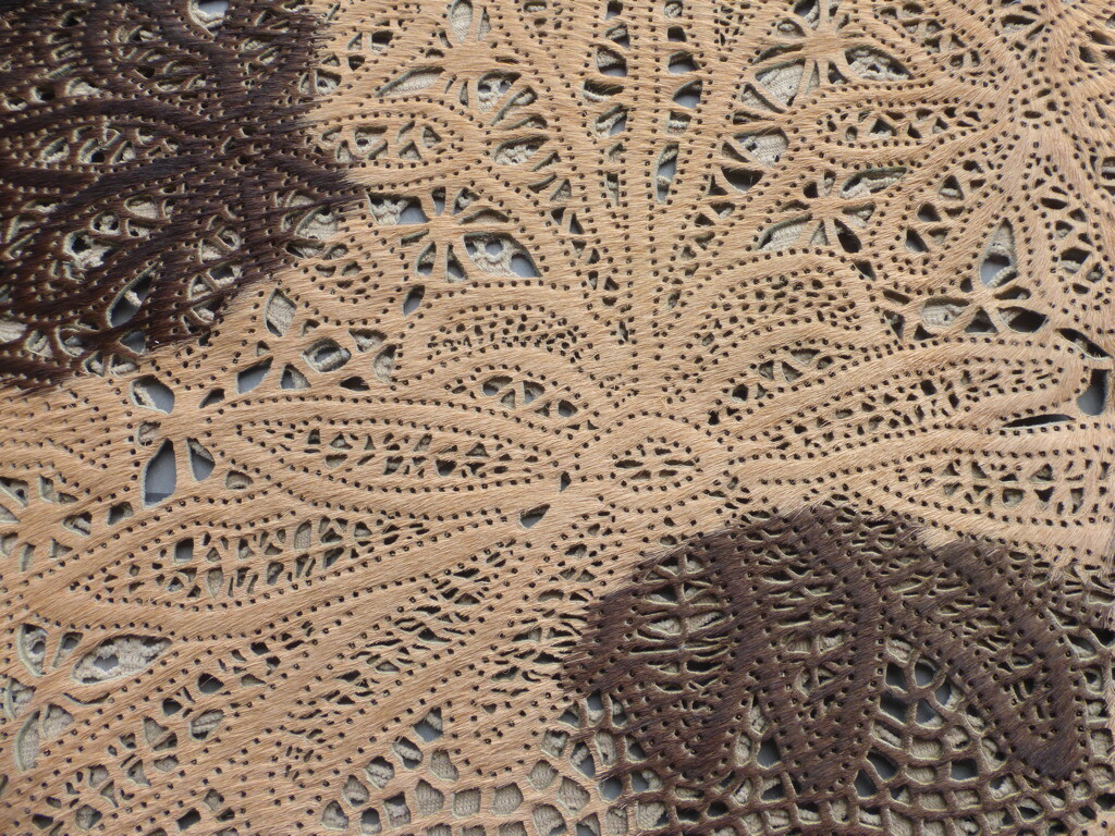 Calfskin Hair On leather hide Tan & Brown Spotted Laser Cut Stylized Floral