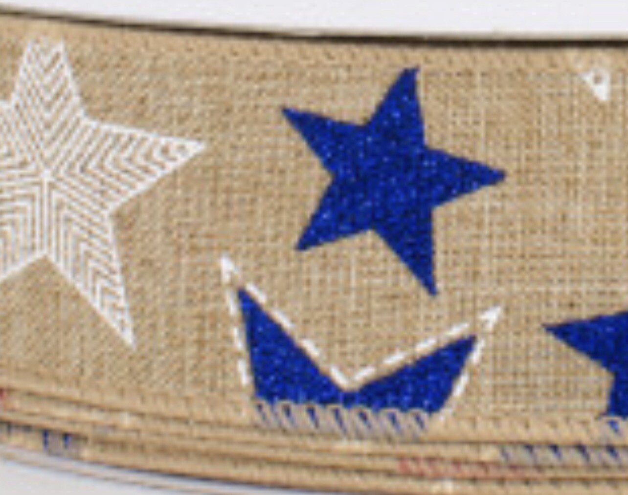 1.5″ Red White & Blue Wired Ribbon Glitter STARS 5 yards Patriotic Ribbon Natura